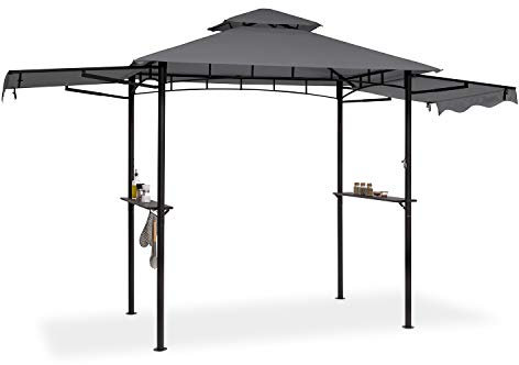 blumfeldt Mondo - Pavillon Jardin extérieur, Terrasse, Protection Contre la Pluie, Polyester résistant au feu, Stable, 2 tablettes pour grillades, Art Nouveau, Ouvre-Bouteille, Acier Robuste - Gris