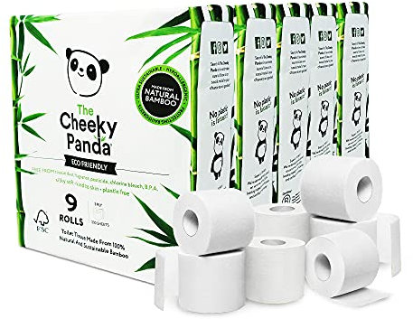 The Cheeky Panda Bambus Toilettenpapier 3-Lagig Großpackung | 48 Rollen x 200 Blatt (9 Rollen x 5) | Klopapier Plastikfrei Verpackt | Eco WC Papier