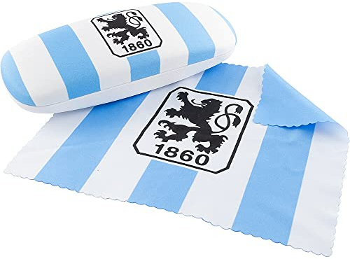 TSV 1860 München Brillen-Etui & Putztuch - Offizielles Produkt - Hartschale mit Löwenemblem - Maße ca. 16,6 x 6 x 4,1 cm - Satiniert & samtig gefüttert - Putztuch mit 1860-Emblem - Blau/Weiß