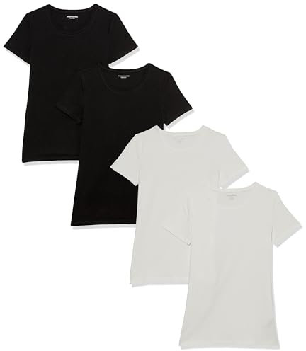 Amazon Essentials Women's Regular-Fit Short-Sleeve Crewneck T-Shirt, Pack of 4, Black/White, XXL