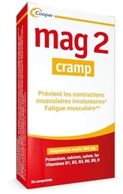 MAG 2 - Crampes - Magnésium marin, calcium, fer, potassium, cuivre - Crampes, fatigue musculaire - Complément alimentaire - Programme 15 jours - 30 comprimés