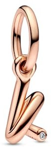 PANDORA Buchstabe k Handschrift Charm-Anhänger aus Sterlingsilber mit Zirkonia in der Farbe Roségold, Kompatibel mit PANDORA Moments Armbänder, 782460C01