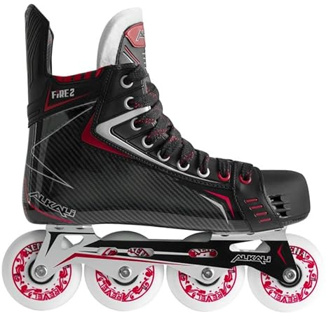 Alkali Hockey Inline Roller Skates FIRE 2 Senior, Straight Aluminium Housing, One Piece Boot, Memory Foam Ankle Pad, Two Piece Felt Tongue (Width E, Size 8.5)