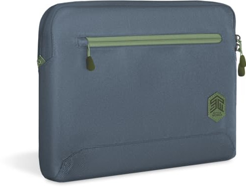 STM ECO Sleeve Laptop Bag 16 Inch Compatible with Apple MacBook Pro 16 Inch (Made of 100% Recycled Polyester, Large Inner Pocket with Outer Additional Compartment, Smooth Zips) - Blue
