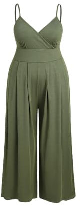 CIDER Damen Jumpsuit mit V-Ausschnitt, Cami, weites Bein, Übergröße, Olivgrün, 0X