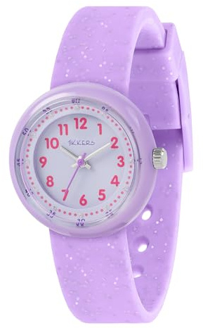 Tikkers Girls Purple Glitter Strap Analogue Quartz Time Teacher Watch