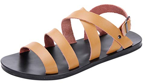 Sandales légères de plage plates décontractées pour homme - Sandales romaines antidérapantes pour homme - Taille 13, marron, 42 1/3 EU