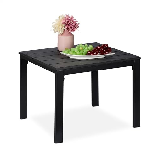 Relaxdays Mesa Auxiliar Balcón, Resistente Intemperie, Terraza y Jardín, 39 x 52 x 48 cm, Mesita Exterior, Negro