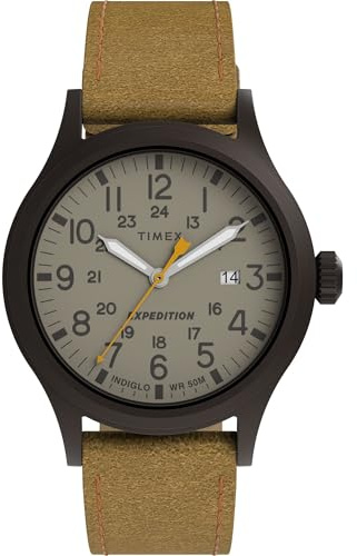 Timex Men's Expedition Scout 40mm Watch - Brown Strap Tan Dial Gunmetal Case