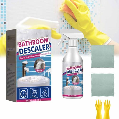 Descalcificador de baño limpiador de manchas difíciles, spray de espuma descalcificador de baño multiusos, limpiador de espuma de baño multiusos, limpiador descalcificador de baño (1)
