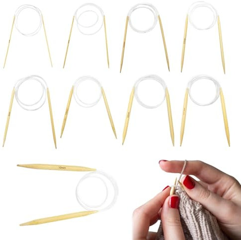 9 Größen Rundstricknadel Stricknadeln Bambus Set, Doppelspitzige Stricknadeln, Natur Bambus Rundstricknadeln für Anfänger und Profis（2,5/3,5/4,5/5,5/6/7/8/9/10mm）