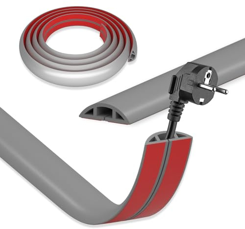 DIKARIYA Kabelkanal Grau Selbstklebend, 3CMx1M Flexible Klein Kabelkanal Boden PVC Kabelbrücke Fussboden Bodenkabelschutz Aussenbereich Wetterfest Kabelabdeckung zum Büro, Konzert, Haus, Schule