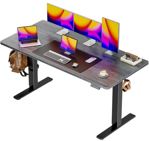 Huuger 55 x 28 Large Electric Standing Desk, Height Adjustable Desk, 27.6 Deep Desktop, Stand up Gaming Computer Office Desk with 2 Hooks, 3 Preset Heights, for Home Office, Grey
