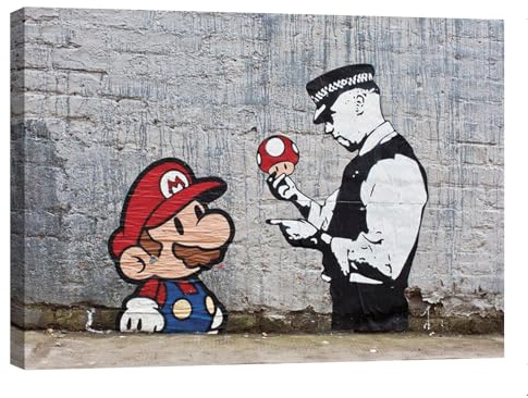 canvashop Quadri moderni Banksy Mario 50x35 cm street art graffiti Stampe da parete Su Tela canvas soggiorno