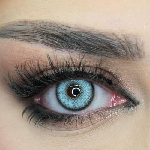 Venus® Blaue Kontaktlinsen Ohne Stärke - 0.00 Dioptrien - Weiche Jahreslinsen Blue Contact Lenses für Damen & Brillenträger - 1 Paar (2 Stück) - 14.5 mm - Husky Blue
