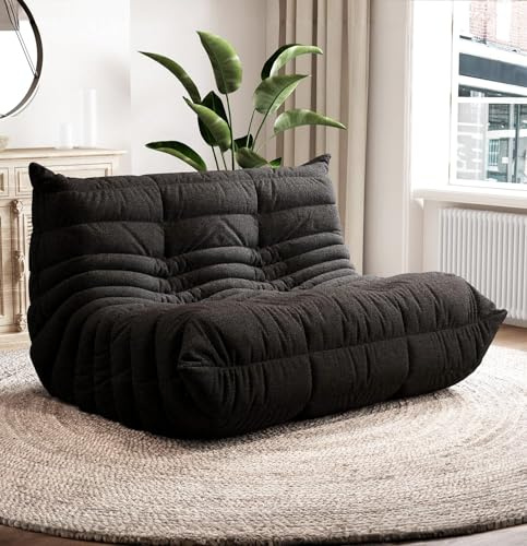 Selyteramy Bean Bag Chairs for Adults, Giant Bean Bag Chair Sofa with Memory Foam, Comfy Beanbag Loveseat Lazy Sofa for Living Room, Bedroom, Apartment, Black