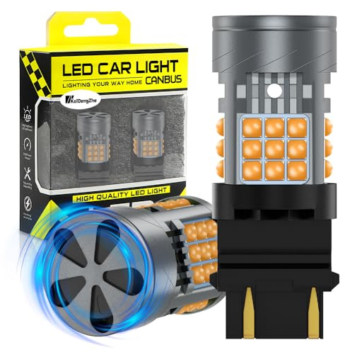 KaiDengZhe 3157 T25 Bombilla LED con Ventilador de Refrigeración, 2 PZ CANBUS Sin Errores 500% Brillo 3000LM Ámbar P27/7W 3157A 3157NA LED para DRL Luz de Respaldo Luz de Intermitente Luz de Freno