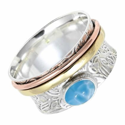 Silvertrove Granat ädelsten fidgetring, 925 sterlingsilver meditationsring för män och kvinnor presentartiklar handgjorda smycken CRG1215AA, Ädelmetall Ädelsten, Larimar