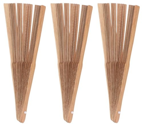 Hoement Varillas para Abanicos de Mano Plegables 3 Piezas Marrón Madera 30X30 CM Kit para Manualidades y Eventos Tradicionales
