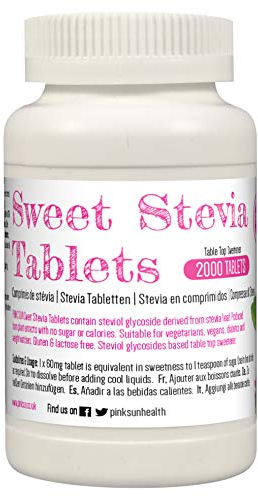PINK SUN Stevia Tablets x 2000 Refill Tabs (Top up for 500 Tablet Dispenser) Sweetener Sugar Alternative Replacement Vegetarian Vegan Gluten Free Low Carb Non GM Zero Calories Bulk Buy