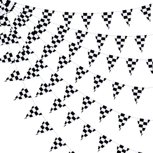 10 Meters Checkered Pennant Banner Racing Flag Party Flag Banner Accessory for Race Theme Birthday Party Decoration