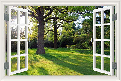 3D Wall Stickers Window View Big Tree Scenery Pictures Poster Wallpapers PVC Removable Self Adhesive Art Wall Decals for Bedroom Living Room Home Decor, 50x70cm