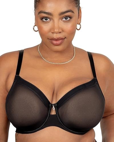 Curvy Couture Tunn mesh-bh för damer med full täckning och ovadderade byglar, sexig och stödjande i plusstorlek, 80H