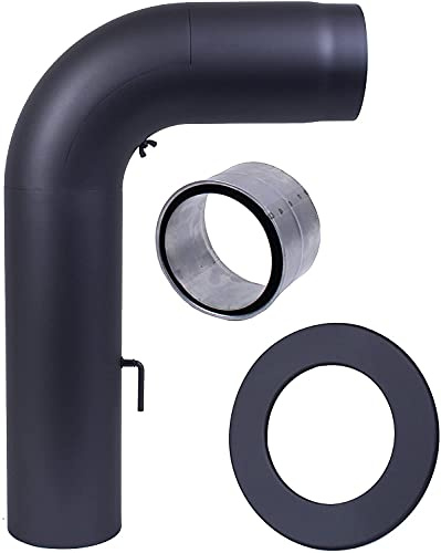 Ofenrohr Fullform Bogenrohrset Ø150mm schwarz Höhe 700 mm, Tiefe 500 mm dreiteilig mit Wandfutter und Rosette Rand 5 cm AdoroSol Vertriebs GmbH