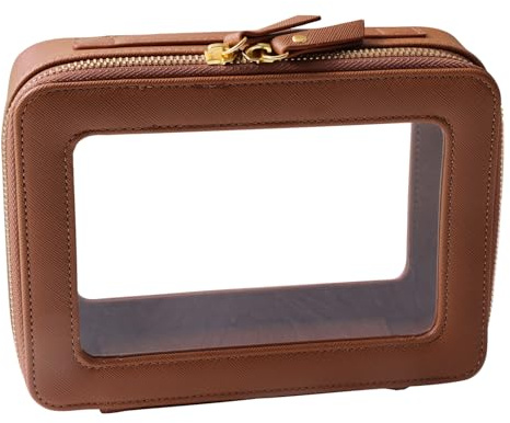 SANHECUN Toiletry bag waterproof cosmetic organizer with handle large opening for travelling car organizer (Brown)