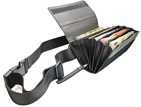 CLAIRE-FONCET Hochwertige Rindsleder Kellnertasche, Kellnerbörse, Mit abgestufte und transparente 5 Euro-Geldmünszen-Geldwechsler Bzw. Münzsortierer, Münzspender, Breite Klettverschluss Schliessung