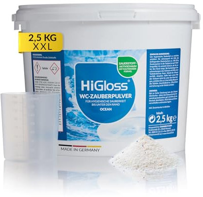 HiGloss WC Zauberpulver 2,5 kg – Hochwirksamer WC Reiniger mit Schmutzfinder-Technologie für gründliche Klo Reinigung bis unter den Rand – Ergiebiger Kloreiniger mit Frischeduft Ocean