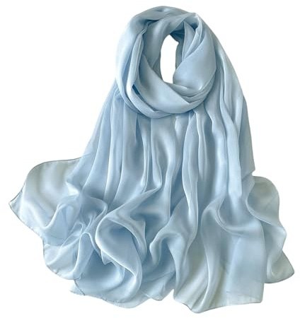 Lina & Lily Crinkled Chiffon Women's Scarf Shawl Wrap Spring Summer Sheer Silky Featherlight (Baby Blue)