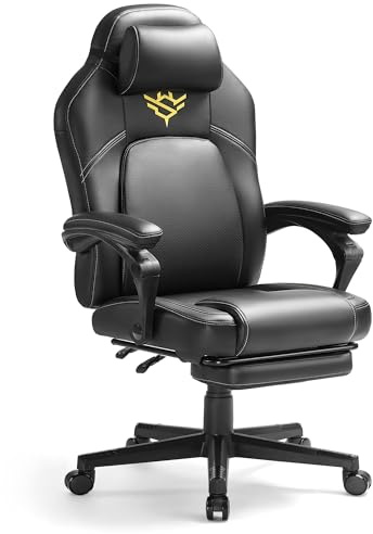 SONGMICS HOME Gaming-Stuhl, ergonomischer Computerstuhl mit Fußstütze, Bürostuhl, Drehstuhl mit Kopfkissen, PU, höhenverstellbar, tintenschwarz OBG072B01