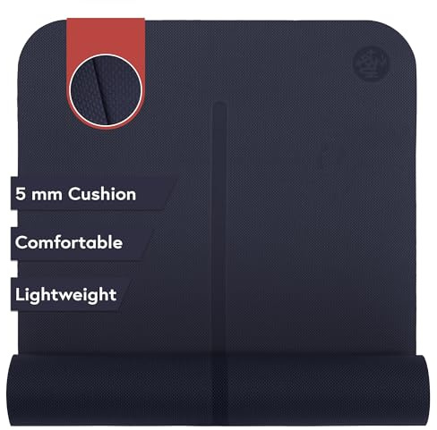 Manduka Begin Yoga Mat 68 - 5mm Cushioning | Comfortable, Lightweight & Reversible with Alignment Stripe | Budget-Friendly | 68 x 24 inches | Midnight