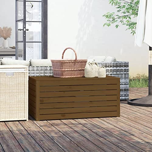 Gecheer Scatola da giardino marrone miele, 101 x 50,5 x 46,5 cm, in legno massello di pino, scatola portaoggetti per esterni, organizer per attrezzi, contenitore per cuscini per balcone terrazza