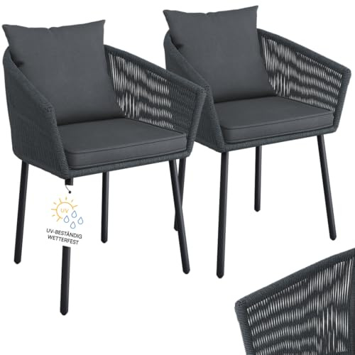 STEELSØN Nair Gartenstühle 2er Set – Terrassenstühle aus Rattan dunkelgrau – Outdoor Schalenstuhl für Terrasse/Garten/Balkon – Loungesessel wetterfest Metallgestell – Balkonstuhl mit Kissen bis 160 kg
