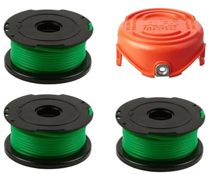 StarRing Lot de 4 bobines de fil de rechange pour débroussailleuse Black & Decker A6486 A6482 GL7033 GL8033 GL9035 Accessoires 3 bobines de fil -6 m (6 m) 1 housse de bobine