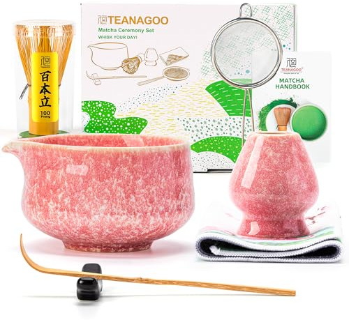 TEANAGOO Te Matcha Kit, Matcha Kit 7 piezas, cuenco de cerámica (chawan) con boquilla y batidor, regalo para amigos/familiares