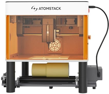 Atomstack P1 Mini Lasergravurmaschine mit R6 Rotationswalze, 5W Diode Laser Cutter Lasergravur mit CoreXY-Dualmotor, kostenloser Atomstack App mit integrierter Designbibliothek