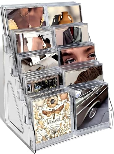 Wingsife 5-Tier Acrylic CD Rack, CD Display Holder Cascading CD Storage Rack, Holds up to 35 Standard CD Cases, CD Display Shelf Music Disc DVD Display Cases