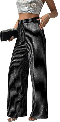 Pantalones de terciopelo a rayas con diamantes de imitación para mujer, pantalones gruesos de pierna ancha con purpurina brillante para fiesta o club