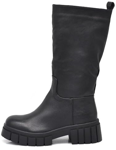 IF FASHION Stivali Al Polpaccio Biker Motociclista da Donna In Pelle Sintetica Con Platform 6612 nero N.37