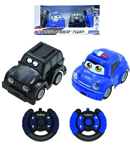 Lexibook, Crosslander® Twin, Set di 2 Auto radiocomandate (Auto della Polizia, Auto dei ladri), Fino a 12 km/h, Effetti sonori e Luminosi, 2 telecomandi, Nero/Blu, RC12LXB