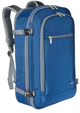 Amazon Basics Mochila de Viaje 40L, Equipaje de Mano (51x38x20cm), Tirantes Acolchados, Compartimento Portátil 17, Bolsillos Organizados - Azul Marino