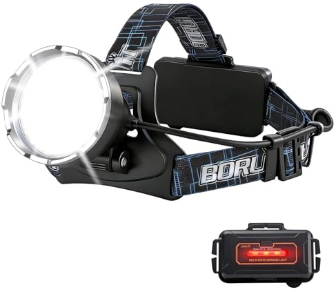 BORUIT B10 Rechargeable Headlamp Super Bright - 3 Modes LED Head Lamp Battery Powered, 90° Adjustable, USB C, Waterproof Head Light for Hardhat Camping Hiking Fishing