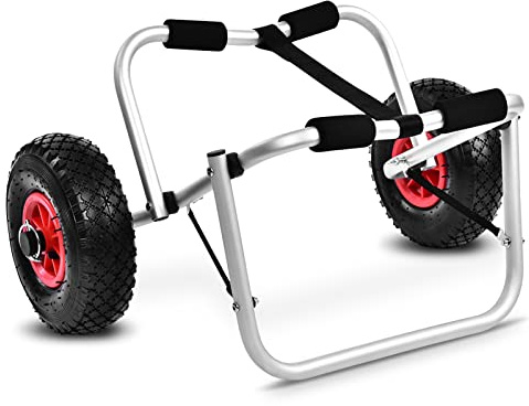 Kayak Canoe Trolley with Tie Strap and Extra Large Wheels, Kayak Transporting 2 Wheels Trolley Sturdy Aluminum Alloy Covered with Non-Slip Soft Foam, Carry Cart Trolley for Kayak Canoe Boat Surfboard