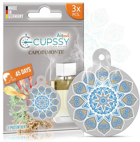 Ambientador armario,Cupssy Airpad 3pcs,neutraliza malos olores,Perfume Mujer,Perfume Hombre,aroma Capodimonte,suave,elegante y agradable,Para habitaciones,Garaje,Baño,Ambientador Casa,Cajones,