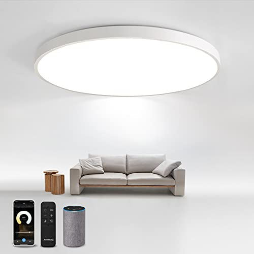 JDONG Smart 54W LED Deckenleuchte Dimmbar Wlan Deckenlampe Kompatibel mit Alexa und Google Home 3000-6500K Flach Rund Lamp für Schlafzimmer Wohnzimmer Küche Flur Balkon Keller Ø50CM