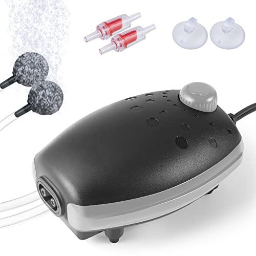 PYPABL Ossigenatore per Acquario 3W, Pompa ad Aria per Acquario 300L/H, Potente Aeratore Silenzioso per Acquari da 1-450 Litri di Pesci e Tartarughe (Nero Grigio)