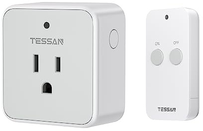 Remote Control Outlet, TESSAN Wireless Light Switch, On Off Switch Plug for Lights, Lamps, Fans, Household Appliances, 100ft RF Range, 15A/1875W(1 Remote + 1 Outlet)